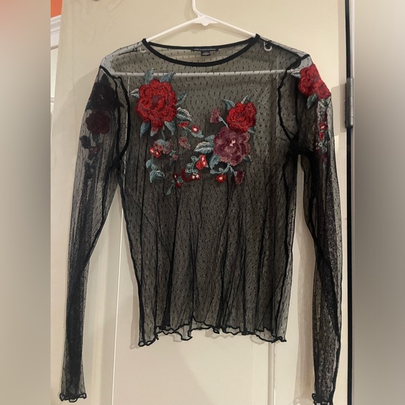 American Eagle Mesh Top with Floral Embroidery - Picture 2 of 5
